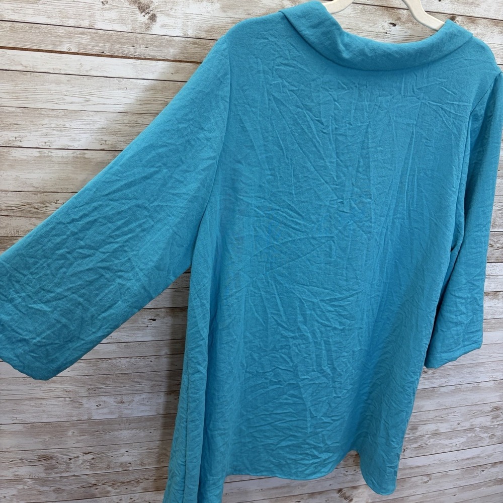 Vtg 90s Yushi Womens L Tunic Top Turquoise Cowl Neck  3/4 Sleeve Lagenlook Boho - Picture 5 of 7